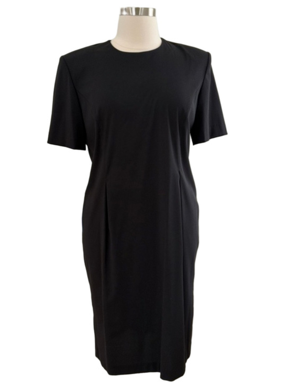 Leslie Fay Black Short-Sleeve Midi Sheath Dress